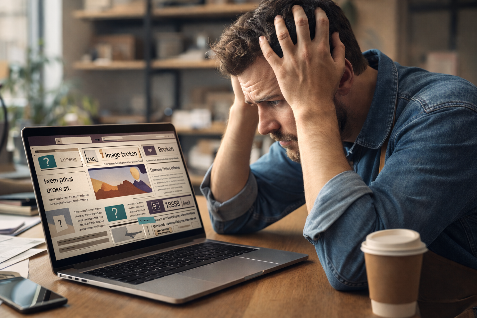 Frustrated small business owner stressed about outdated website